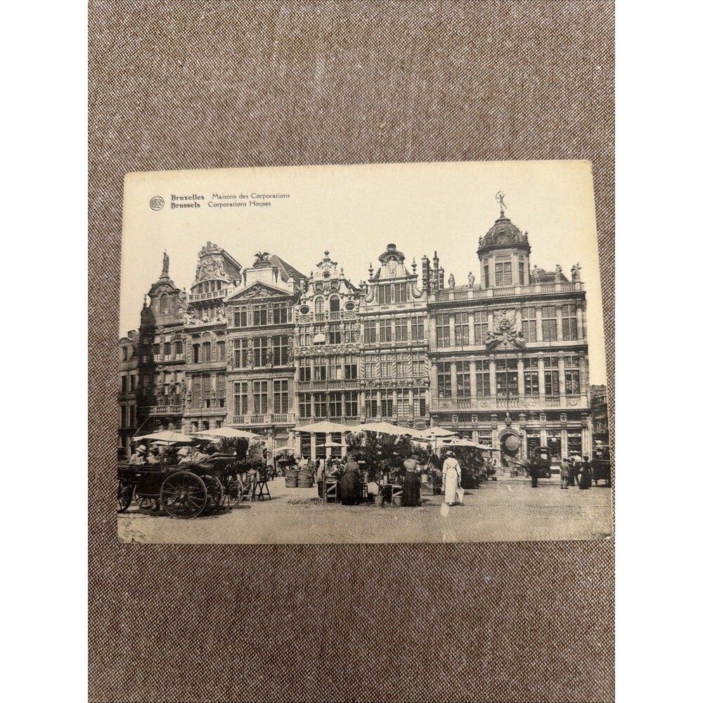 BRUXELLES Maison des Corporations Belgium Front Building Antique Postcard 7”x5.5